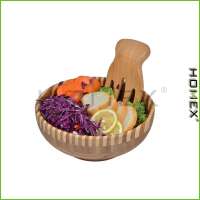 Bamboo Fruit and Vegetables Serving Bowl /Bamboo Wood Salad Bowl with 1 Server Utensils, Large/Homex_FSC/BSCI Factory